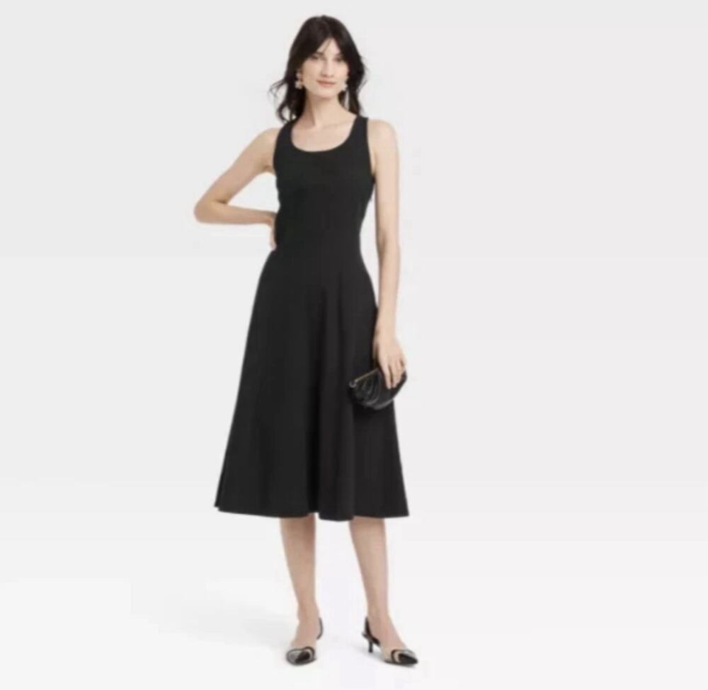 A New Day Women’s Black Corset Midi A-Line Dress Size 12 NWT